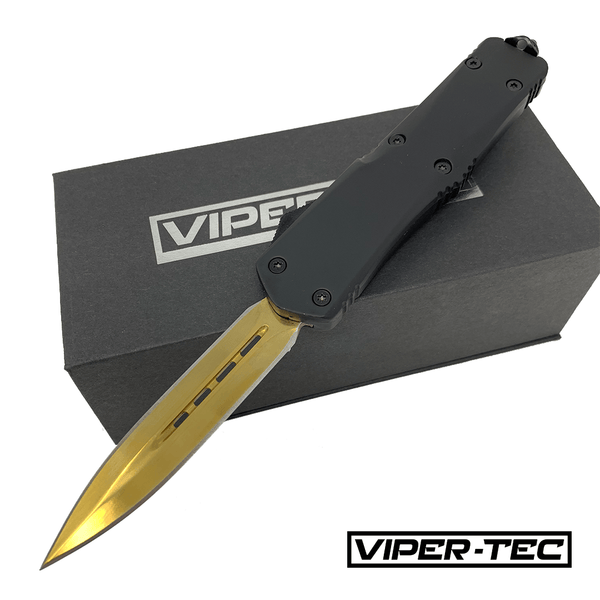 FPSTACTICAL Pinion Compact OTF Knife Black with Dual Edge Gold Blade a